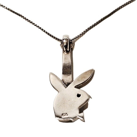 925K PLAYBOY BUNNY GUITAR PENDANT w BOX CHAIN 19" SOLID SILVER CRYSTAL EYE RARE! - Picture 6 of 14